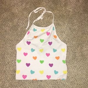 Woman’s white crop top with hearts